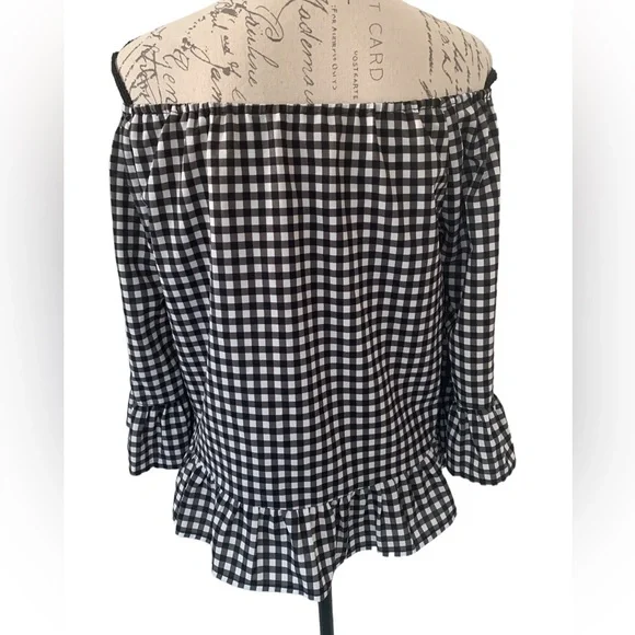Sanctuary Gingham Off the Shoulder Blouse Size XS - Picture 3 of 7